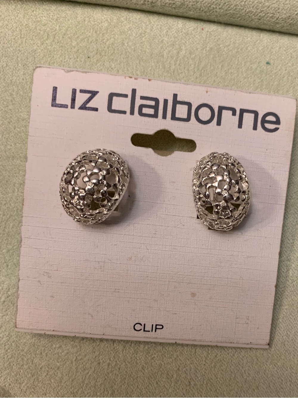Liz Claiborne Silver Filigree Dome Clip Earrings
